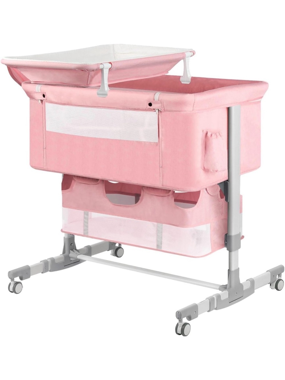 Portable Pink Baby Bassinet with Storage Organizer